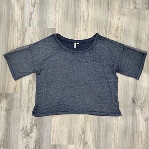 Cato Live Well Lounge Terry Short Sleeve Cropped Leisure Top Navy Shirt Size XL
